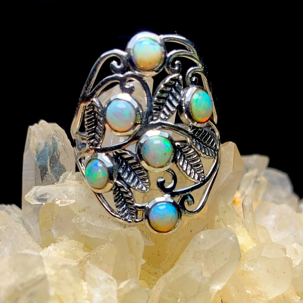 Solid sterling Ethiopian opal elvish queen ring